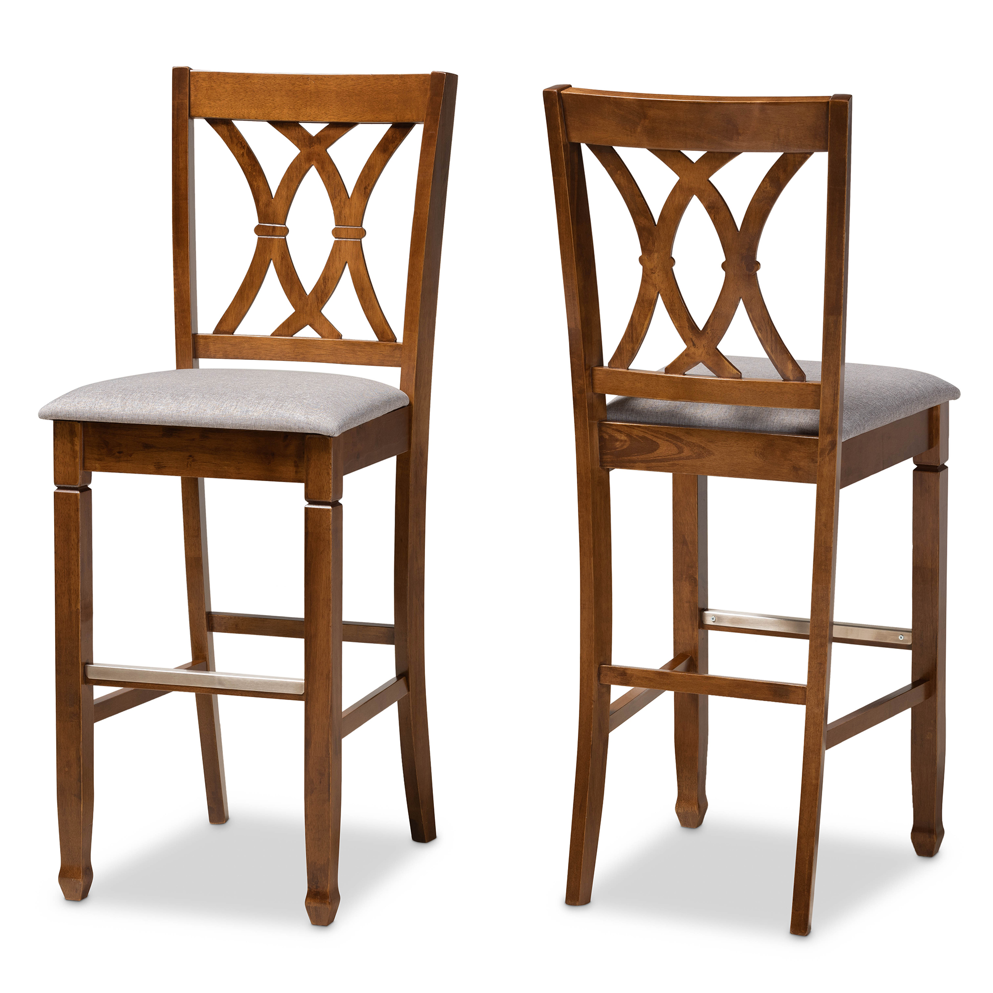 Baxton Studio Calista Modern and Contemporary Grey Fabric Upholstered and Walnut Brown Finished Wood 2-Piece Bar Stool Set